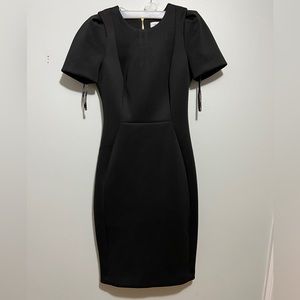 Calvin Klein black shell fitted midi dress.